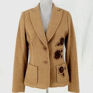 Philippe Adec Paris Women's Wool Blend Flower Patch Blazer Sz 10